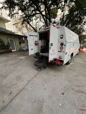 Magnet Plumbing service vehicle on-site for Sewer Line Repair in Downtown Bradenton